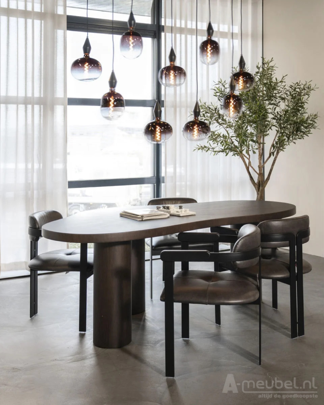 Eettafel Bobbie - 215cm - Zwart/Bruin - 96249 – A-meubel
