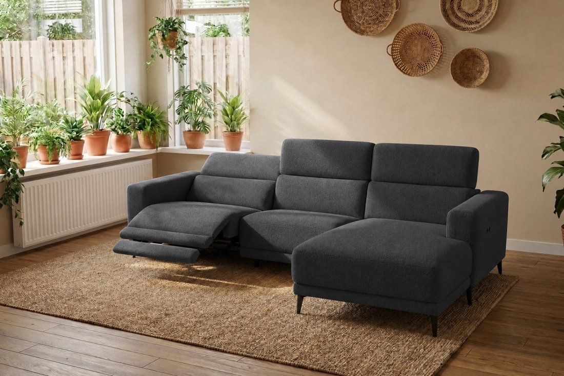 Enschede 2.5 Zits (1X Relax) + Longchair in antraciet – kleurimpressie – A-meubel