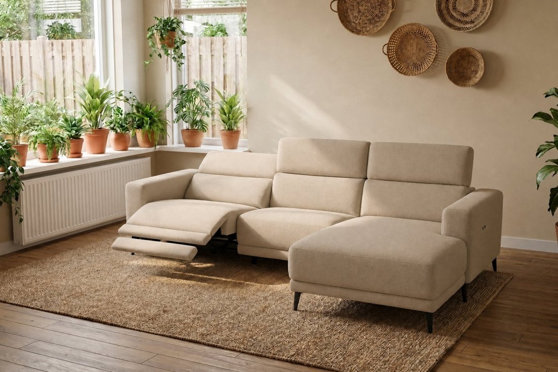 Enschede 2.5 Zits (1X Relax) + Longchair in beige – kleurimpressie – A-meubel
