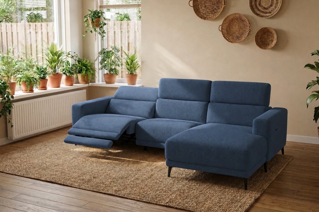 Enschede 2.5 Zits (1X Relax) + Longchair in blauw – kleurimpressie – A-meubel