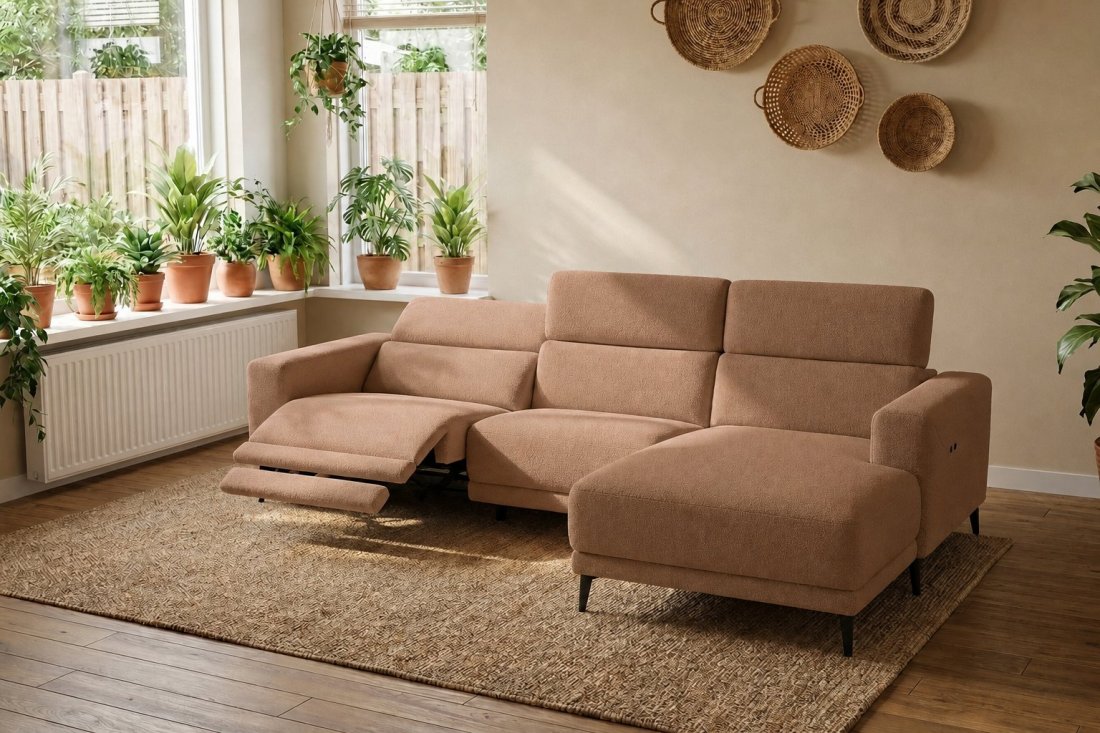 Enschede 2.5 Zits (1X Relax) + Longchair in bruin – kleurimpressie – A-meubel