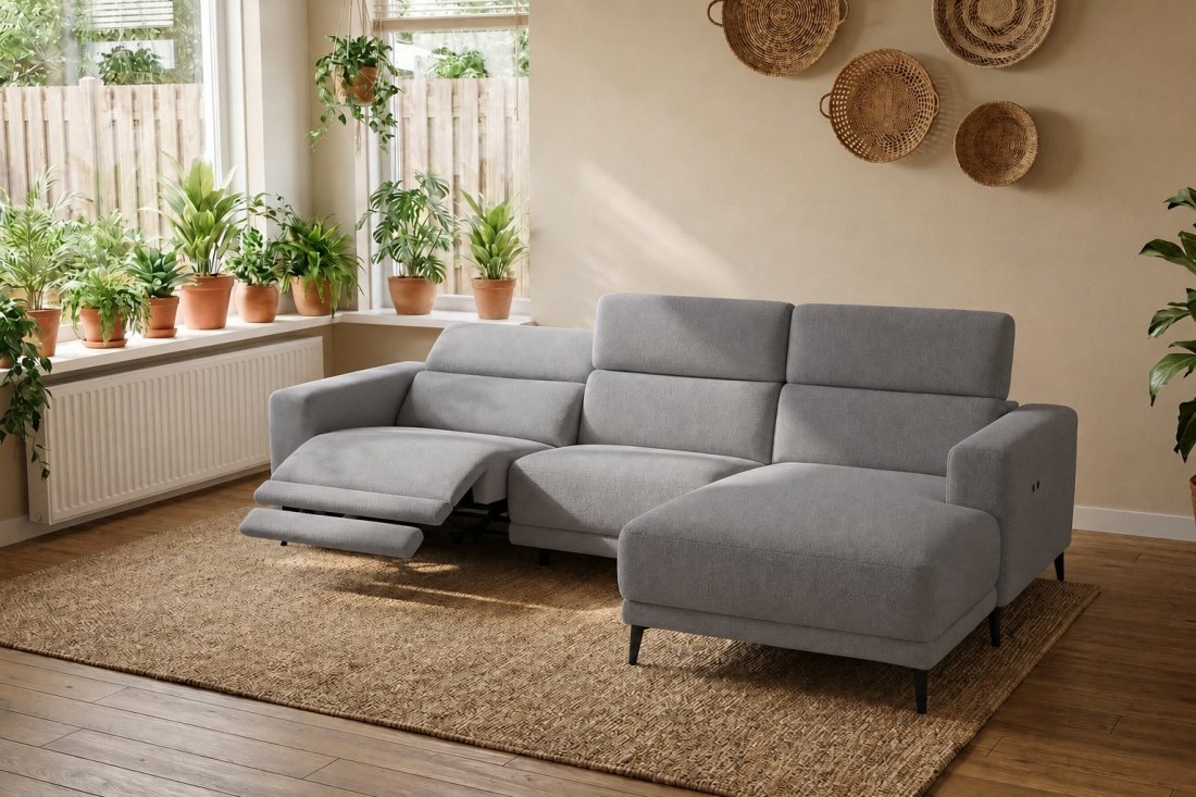 Enschede 2.5 Zits (1X Relax) + Longchair in grijs – kleurimpressie – A-meubel