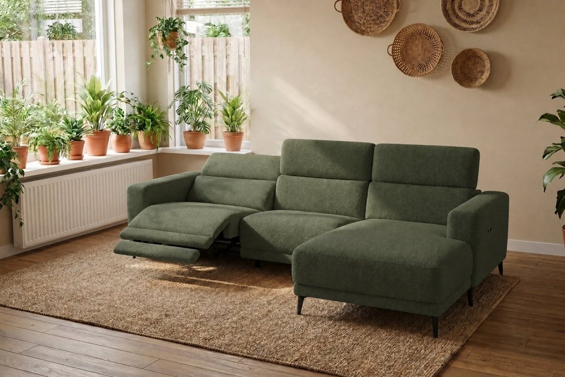 Enschede 2.5 Zits (1X Relax) + Longchair in groen – kleurimpressie – A-meubel