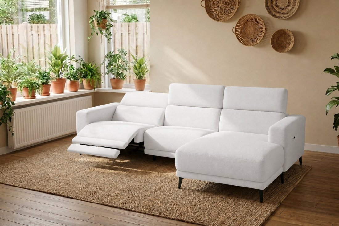 Enschede 2.5 Zits (1X Relax) + Longchair in wit – kleurimpressie – A-meubel