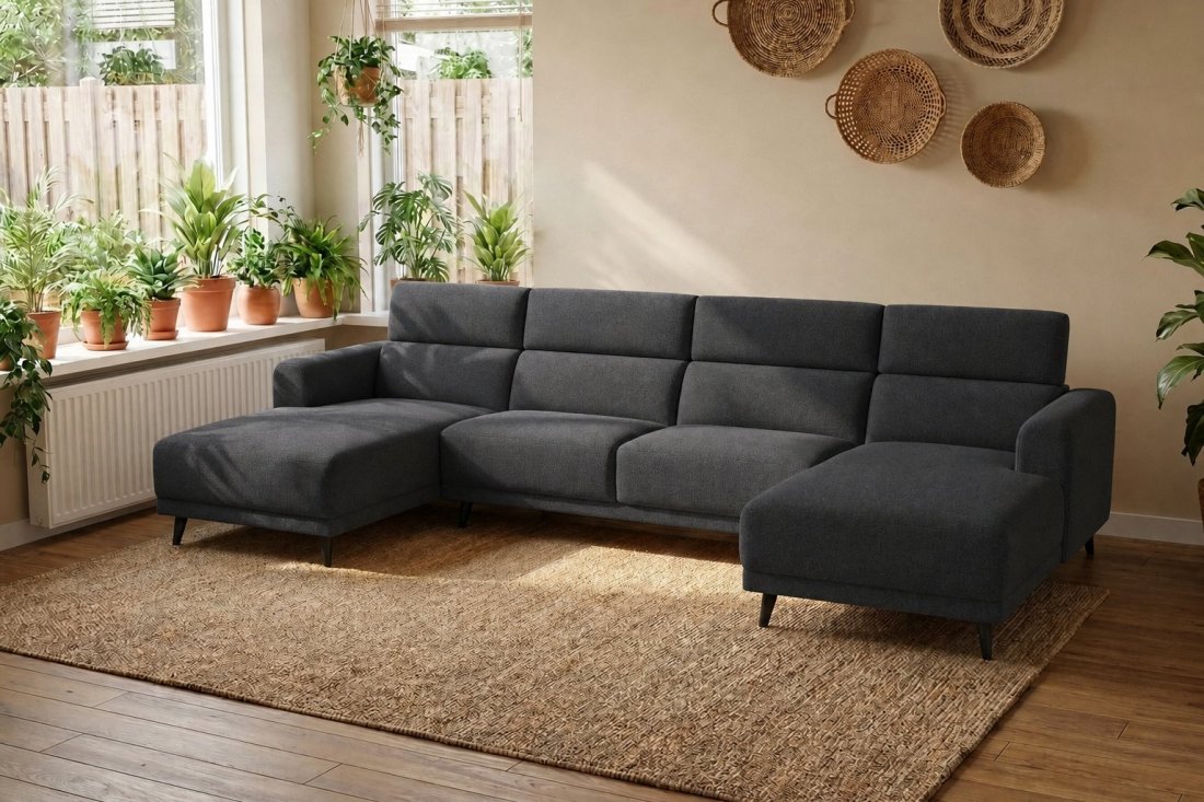 Enschede Longchair + 2.5 Zits + Longchair in antraciet – kleurimpressie – A-meubel