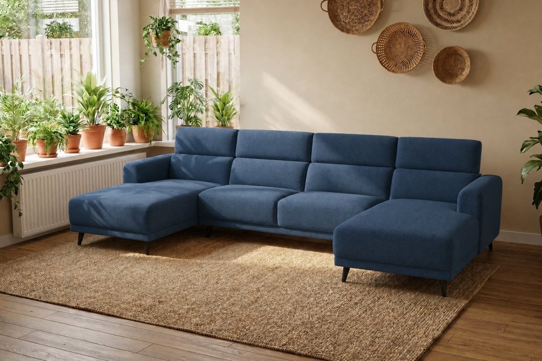 Enschede Longchair + 2.5 Zits + Longchair in blauw – kleurimpressie – A-meubel