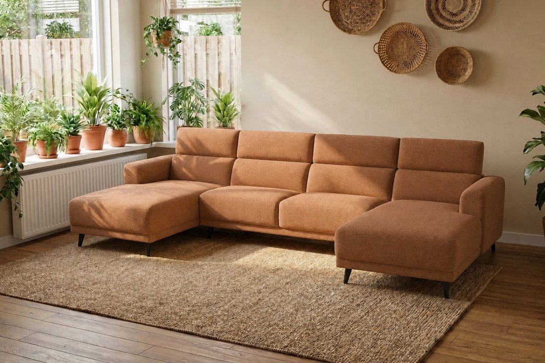 Enschede Longchair + 2.5 Zits + Longchair in cognac – kleurimpressie – A-meubel
