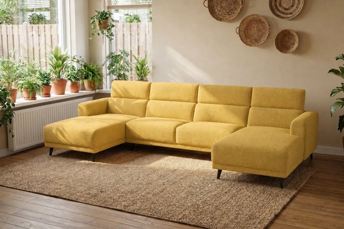 Enschede Longchair + 2.5 Zits + Longchair in geel – kleurimpressie – A-meubel