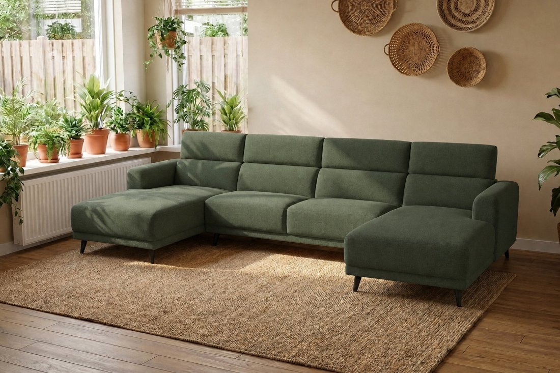 Enschede Longchair + 2.5 Zits + Longchair in groen – kleurimpressie – A-meubel