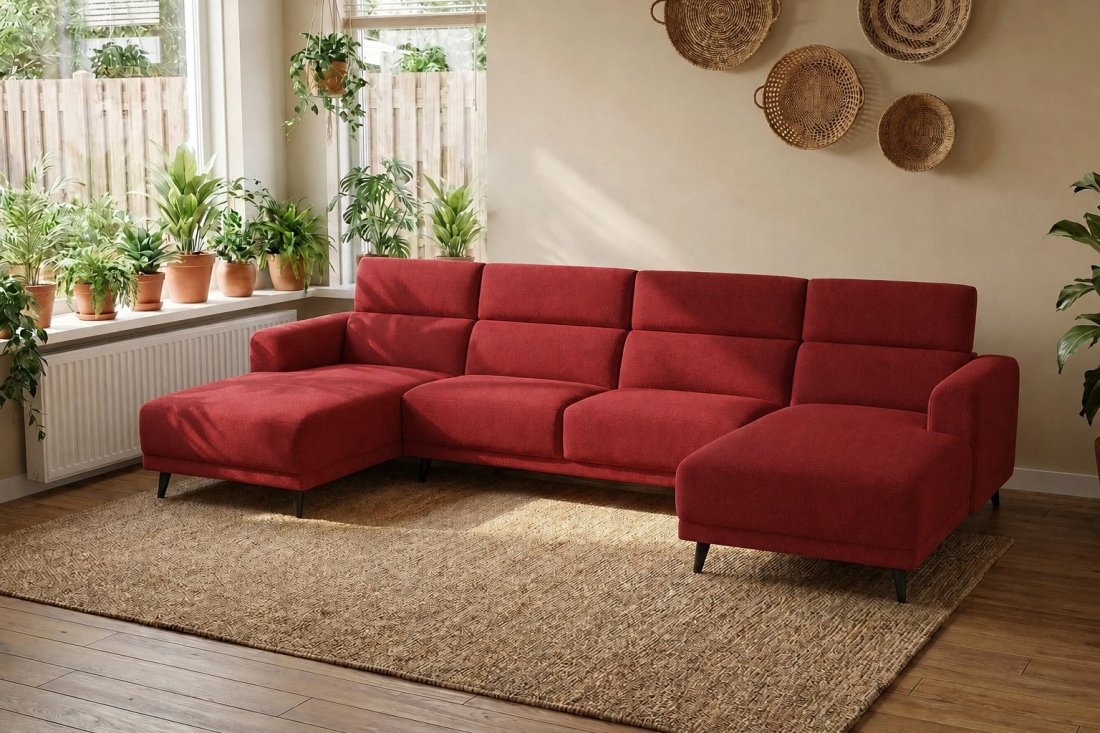 Enschede Longchair + 2.5 Zits + Longchair in rood – kleurimpressie – A-meubel