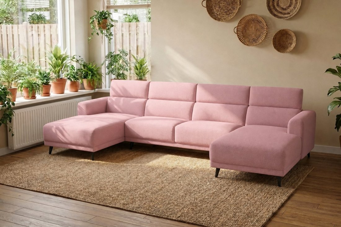 Enschede Longchair + 2.5 Zits + Longchair in roze – kleurimpressie – A-meubel