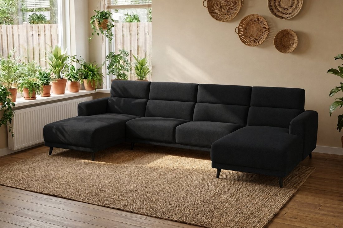 Enschede Longchair + 2.5 Zits + Longchair in zwart – kleurimpressie – A-meubel