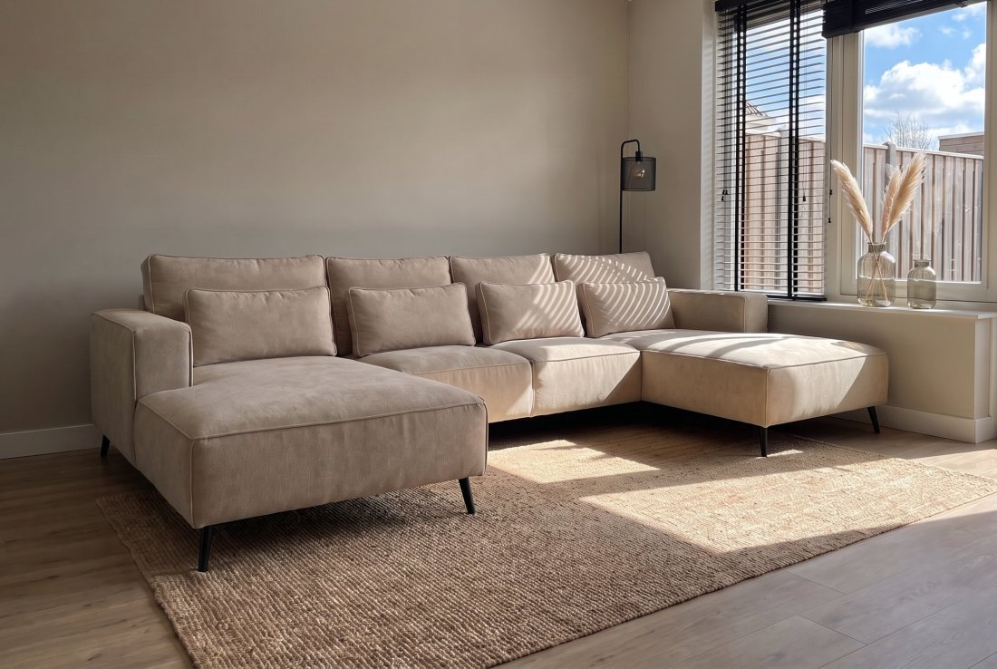U-bank Groede Ottomaan + 2.5 Zits + Longchair in beige – foto 2 – A-meubel
