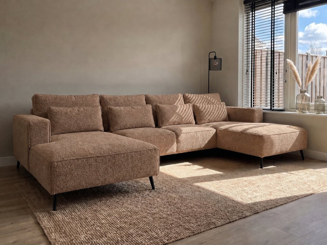 Groede Ottomaan + 2.5 Zits + Longchair in bruin – A-meubel