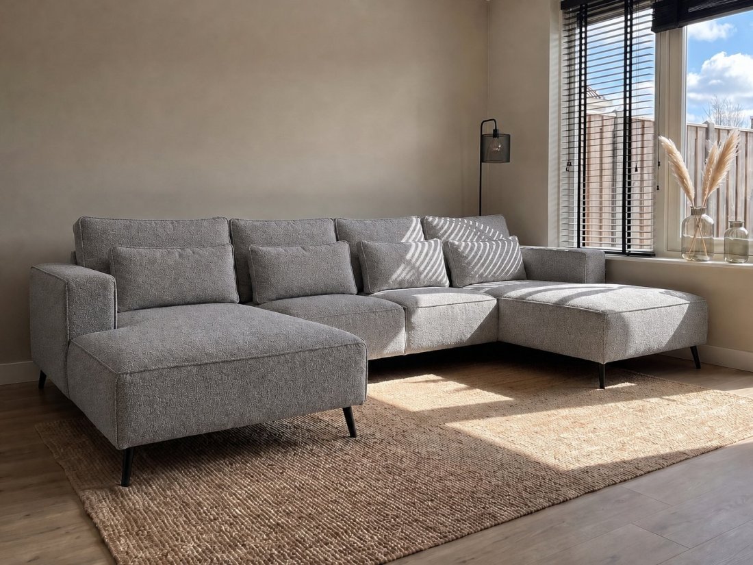 Groede Ottomaan + 2.5 Zits + Longchair in grijs – kleurimpressie – A-meubel
