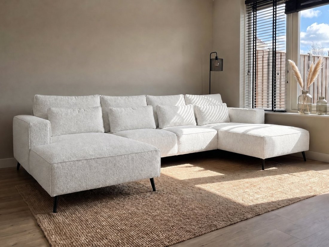 Groede Ottomaan + 2.5 Zits + Longchair in wit – kleurimpressie – A-meubel
