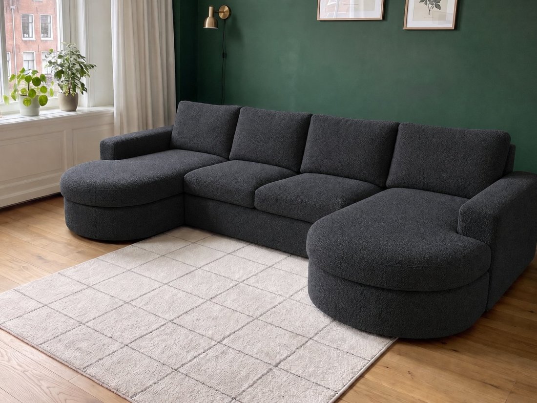 Haarlem Longchair Rond + 2 Zits + Longchair Rond in antraciet – A-meubel