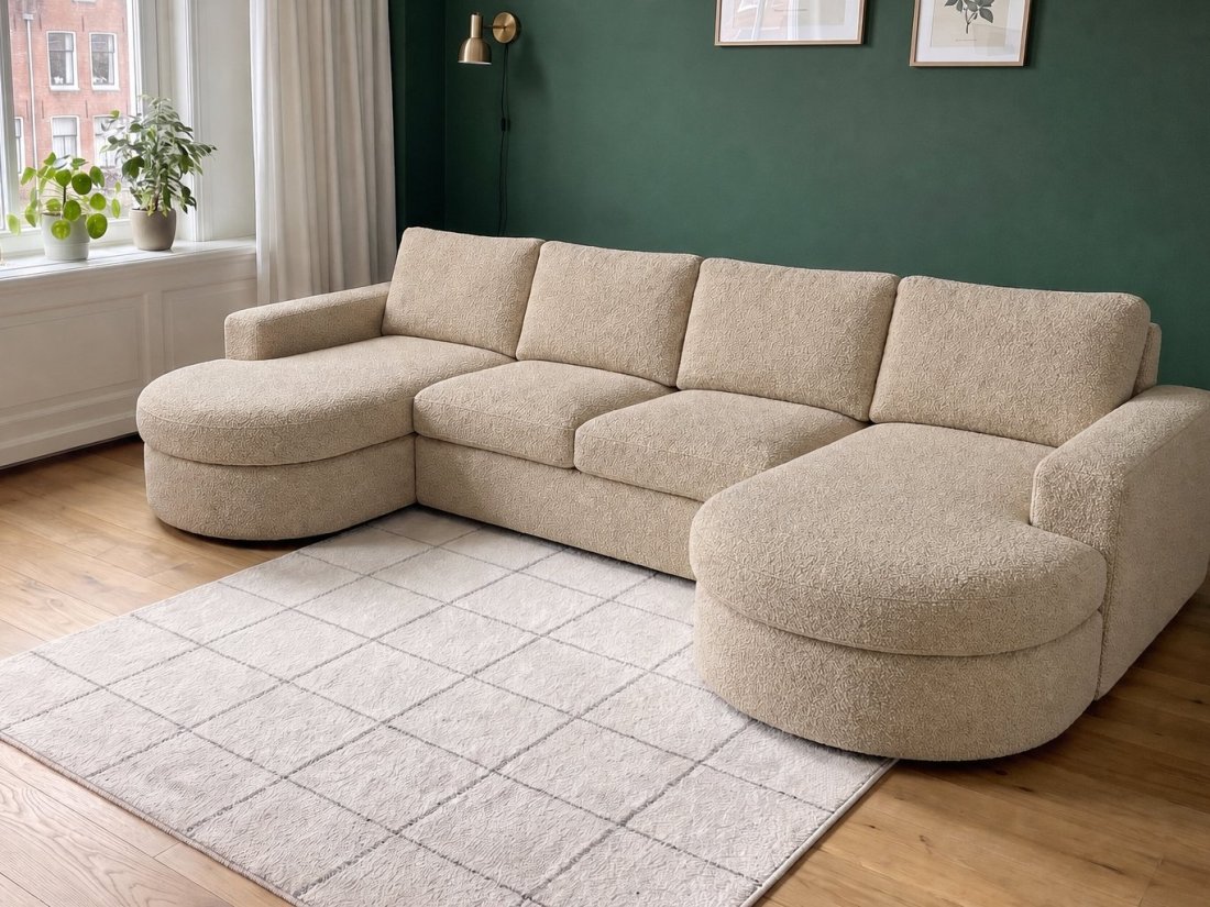 Haarlem Longchair Rond + 2 Zits + Longchair Rond in beige – kleurimpressie – A-meubel