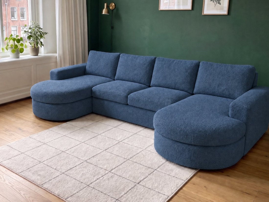 Haarlem Longchair Rond + 2 Zits + Longchair Rond in blauw – kleurimpressie – A-meubel