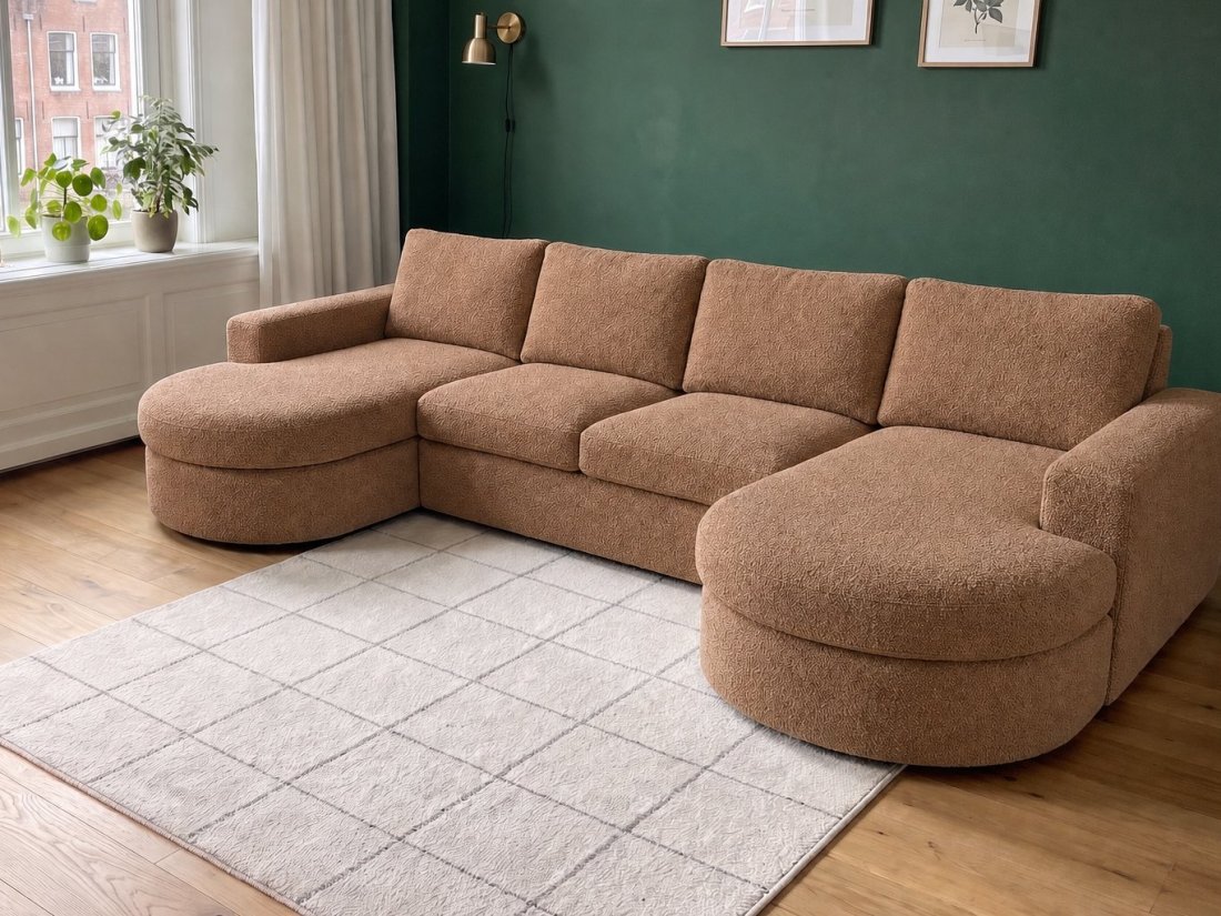 Haarlem Longchair Rond + 2 Zits + Longchair Rond in bruin – kleurimpressie – A-meubel