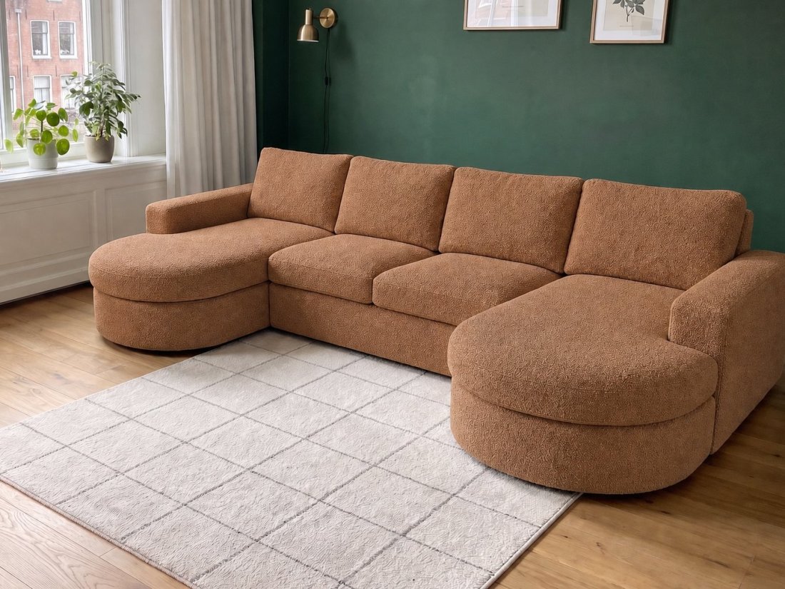Haarlem Longchair Rond + 2 Zits + Longchair Rond in cognac – kleurimpressie – A-meubel