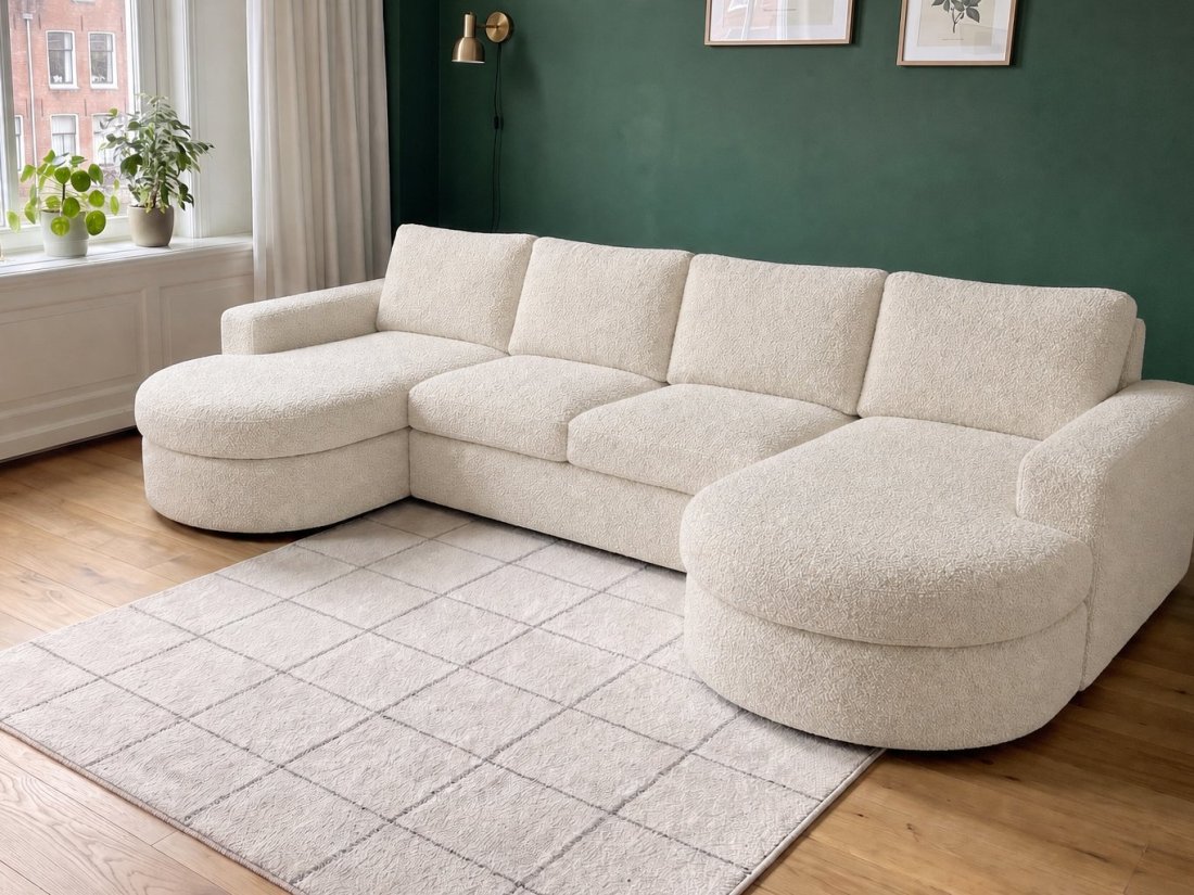 Haarlem Longchair Rond + 2 Zits + Longchair Rond in creme – kleurimpressie – A-meubel