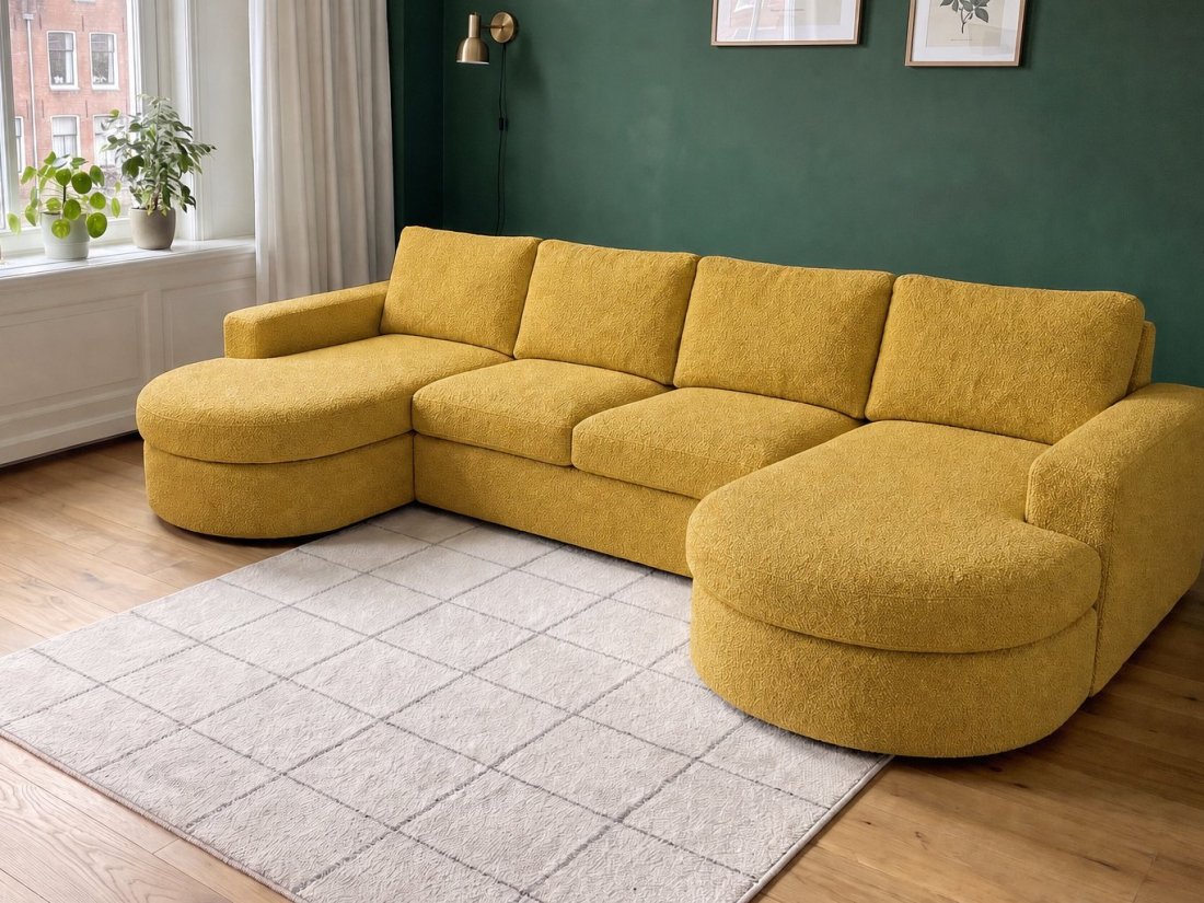Haarlem Longchair Rond + 2 Zits + Longchair Rond in geel – kleurimpressie – A-meubel