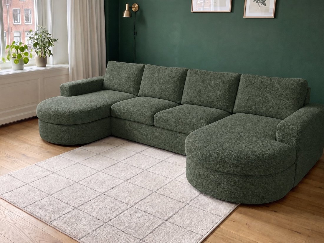 Haarlem Longchair Rond + 2 Zits + Longchair Rond in groen – kleurimpressie – A-meubel