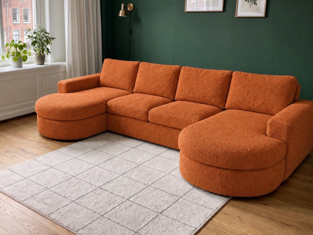 Haarlem Longchair Rond + 2 Zits + Longchair Rond in oranje – kleurimpressie – A-meubel