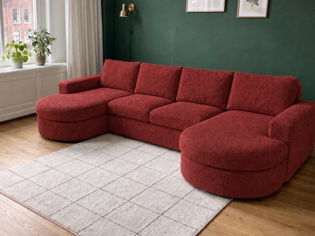 Haarlem Longchair Rond + 2 Zits + Longchair Rond in rood – kleurimpressie – A-meubel