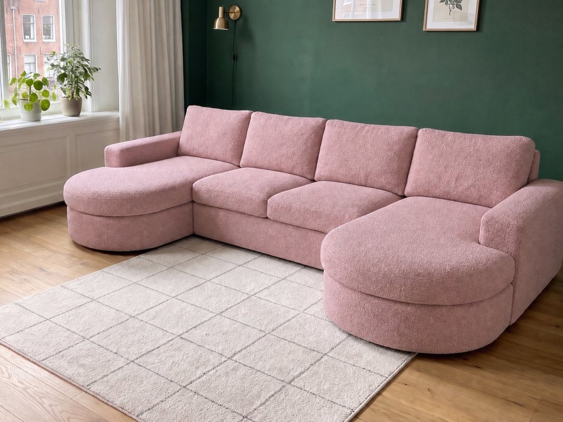 Haarlem Longchair Rond + 2 Zits + Longchair Rond in roze – kleurimpressie – A-meubel