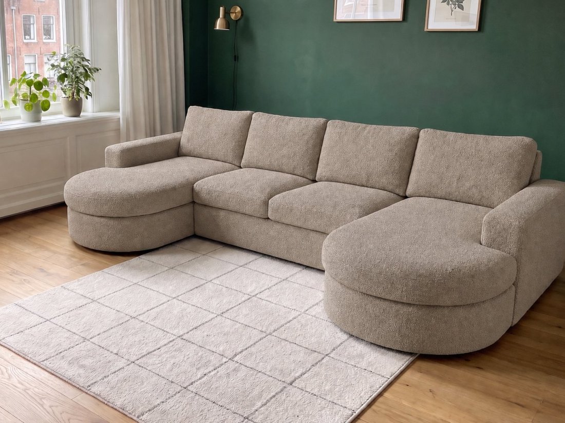 Haarlem Longchair Rond + 2 Zits + Longchair Rond in taupe – kleurimpressie – A-meubel