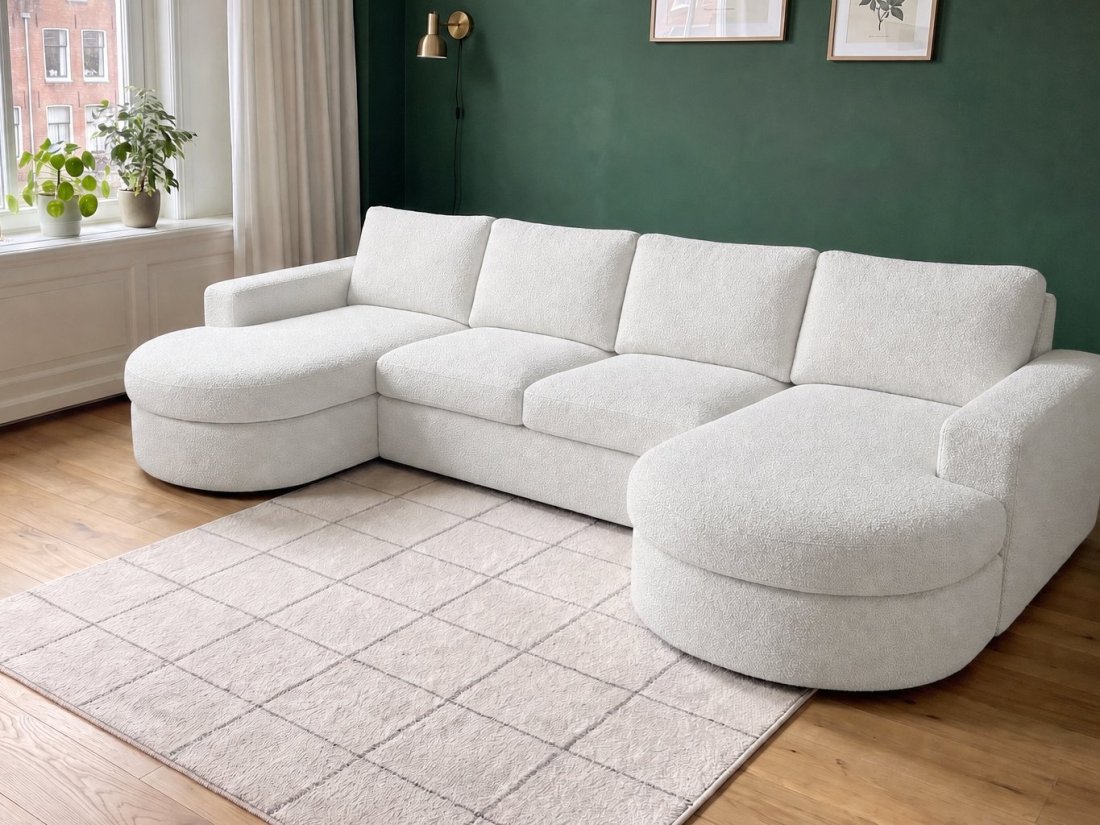 Haarlem Longchair Rond + 2 Zits + Longchair Rond in wit – kleurimpressie – A-meubel