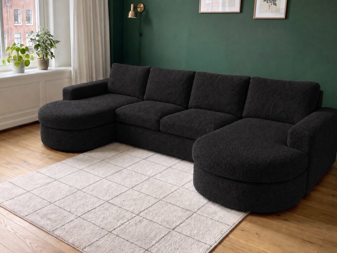 Haarlem Longchair Rond + 2 Zits + Longchair Rond in zwart – kleurimpressie – A-meubel