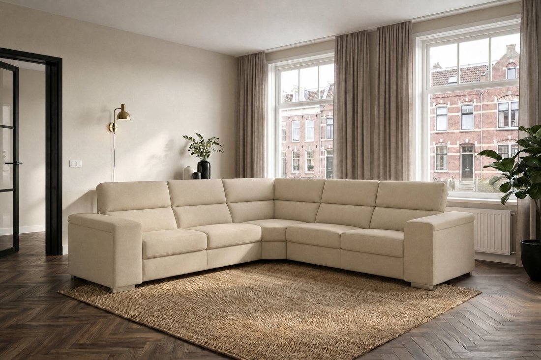 Harderwijk 2 + Hoekelement Groot + 2 Zits (Zonder Relax) in beige – kleurimpressie – A-meubel