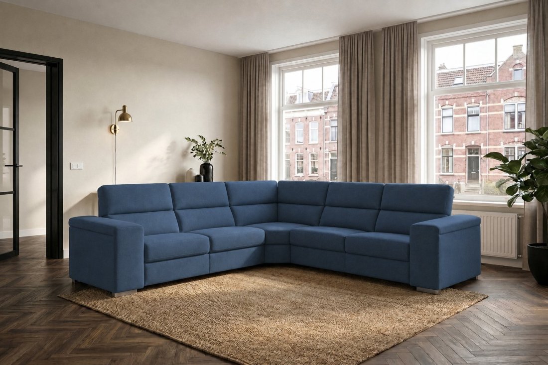 Harderwijk 2 + Hoekelement Groot + 2 Zits (Zonder Relax) in blauw – kleurimpressie – A-meubel
