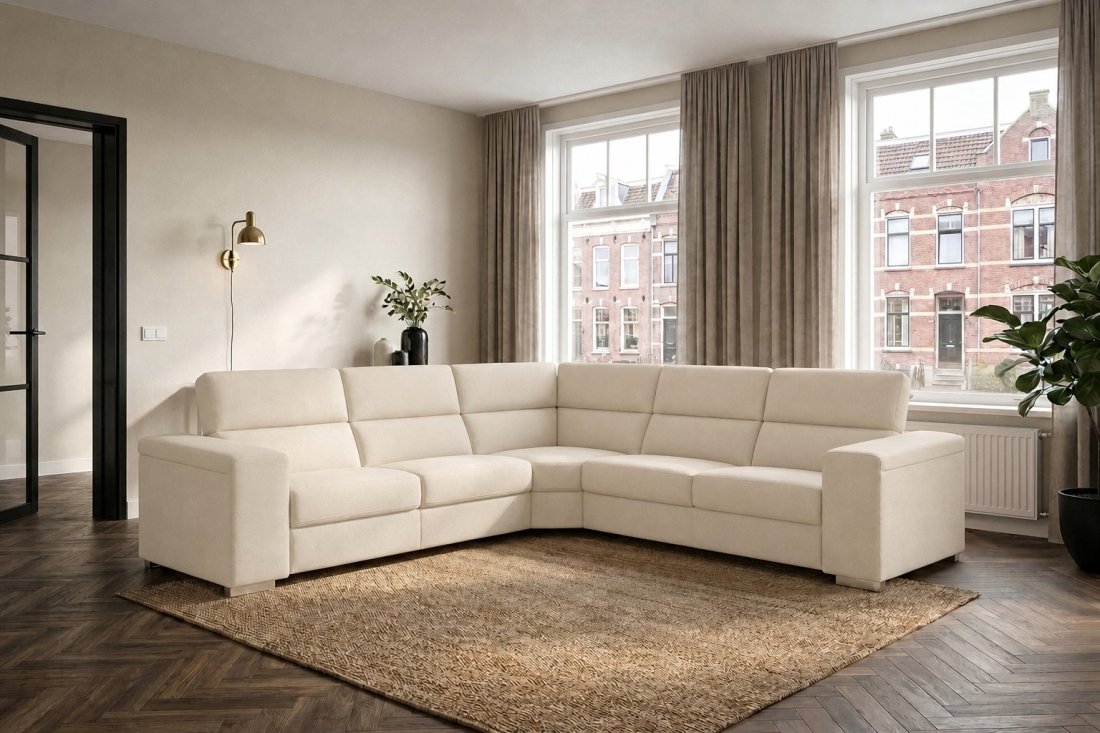 Harderwijk 2 + Hoekelement Groot + 2 Zits (Zonder Relax) in creme – kleurimpressie – A-meubel