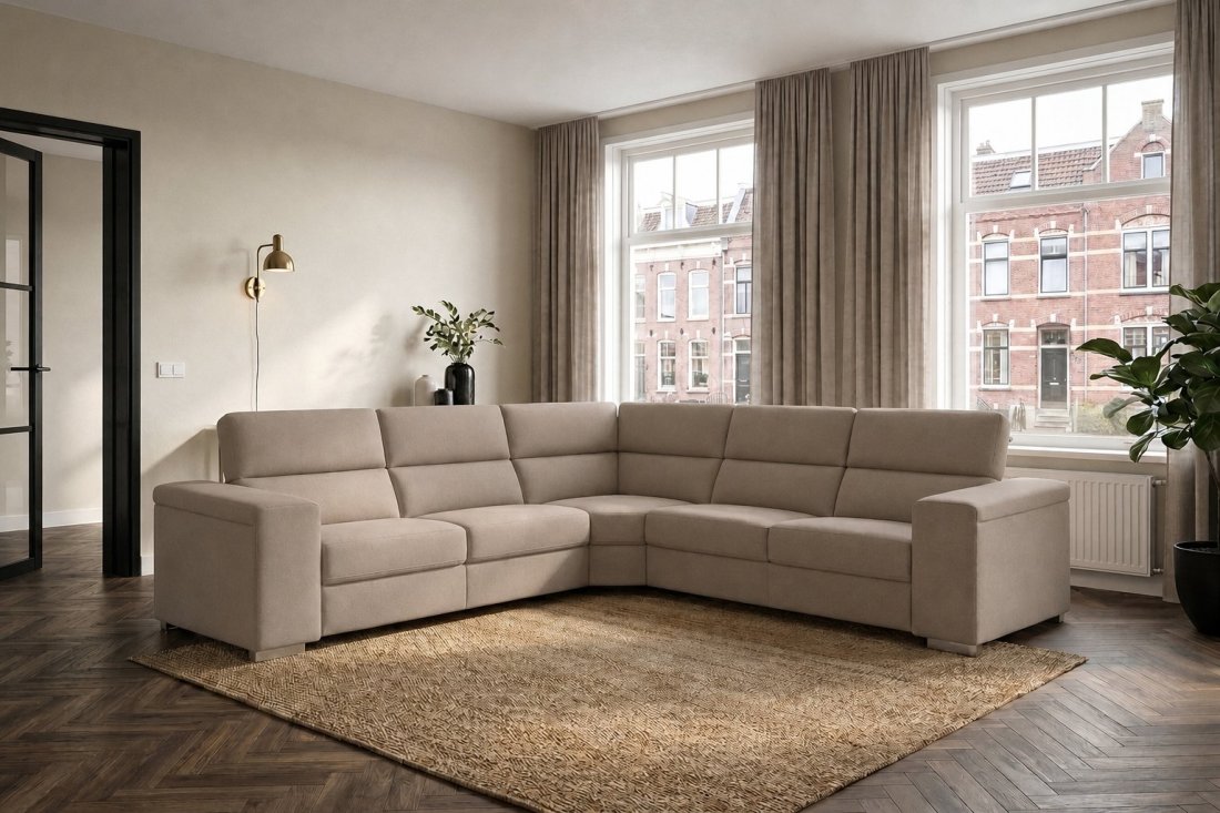 Harderwijk 2 + Hoekelement Groot + 2 Zits (Zonder Relax) in taupe – kleurimpressie – A-meubel
