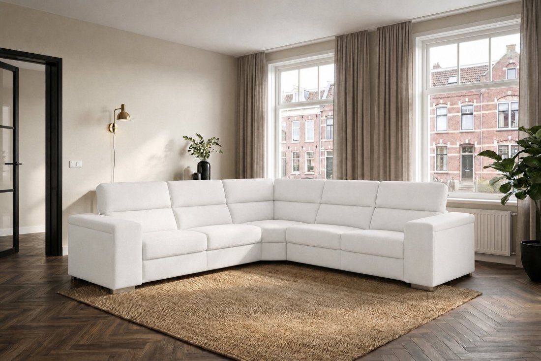 Harderwijk 2 + Hoekelement Groot + 2 Zits (Zonder Relax) in wit – kleurimpressie – A-meubel