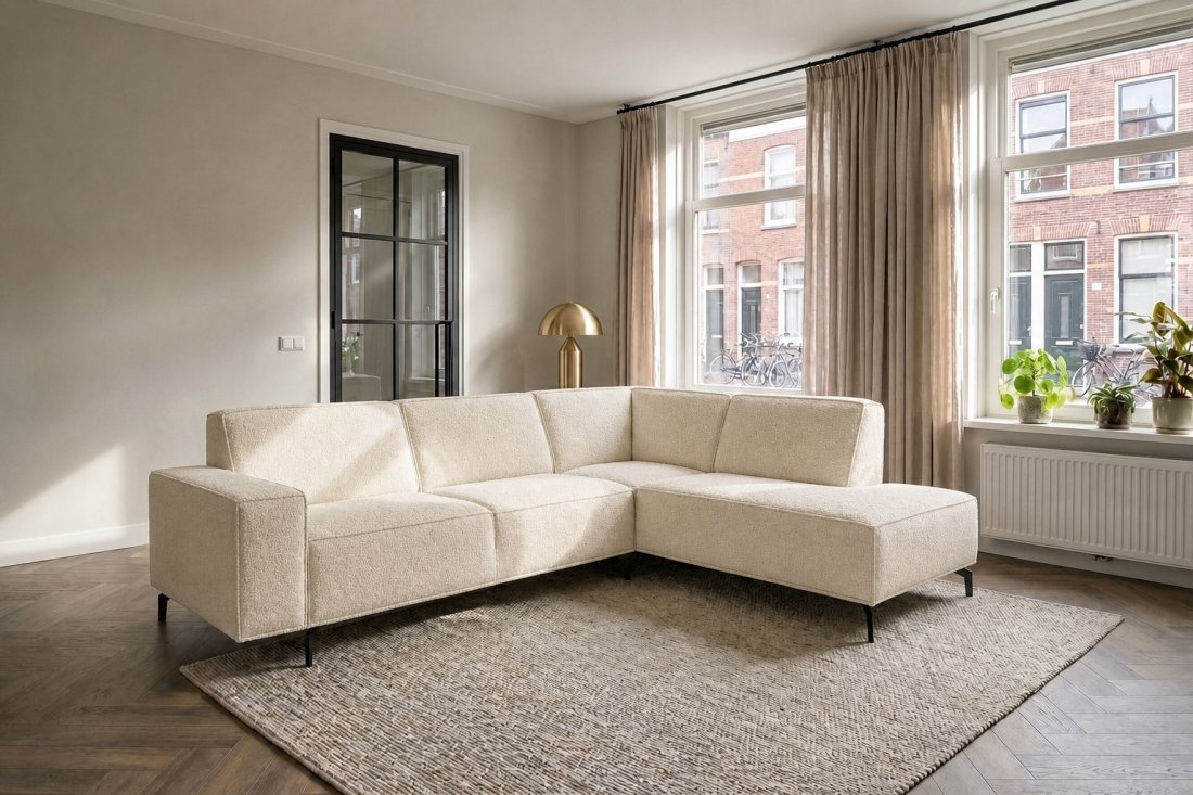 Heerlen 2.5 Zits + Ottomaan in creme – kleurimpressie – A-meubel