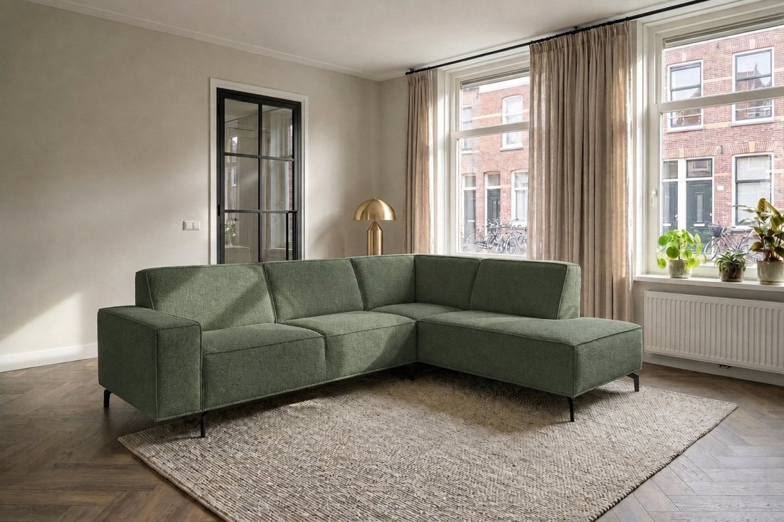 Heerlen 2.5 Zits + Ottomaan in groen – kleurimpressie – A-meubel