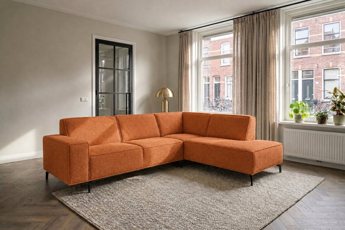 Heerlen 2.5 Zits + Ottomaan in oranje – kleurimpressie – A-meubel