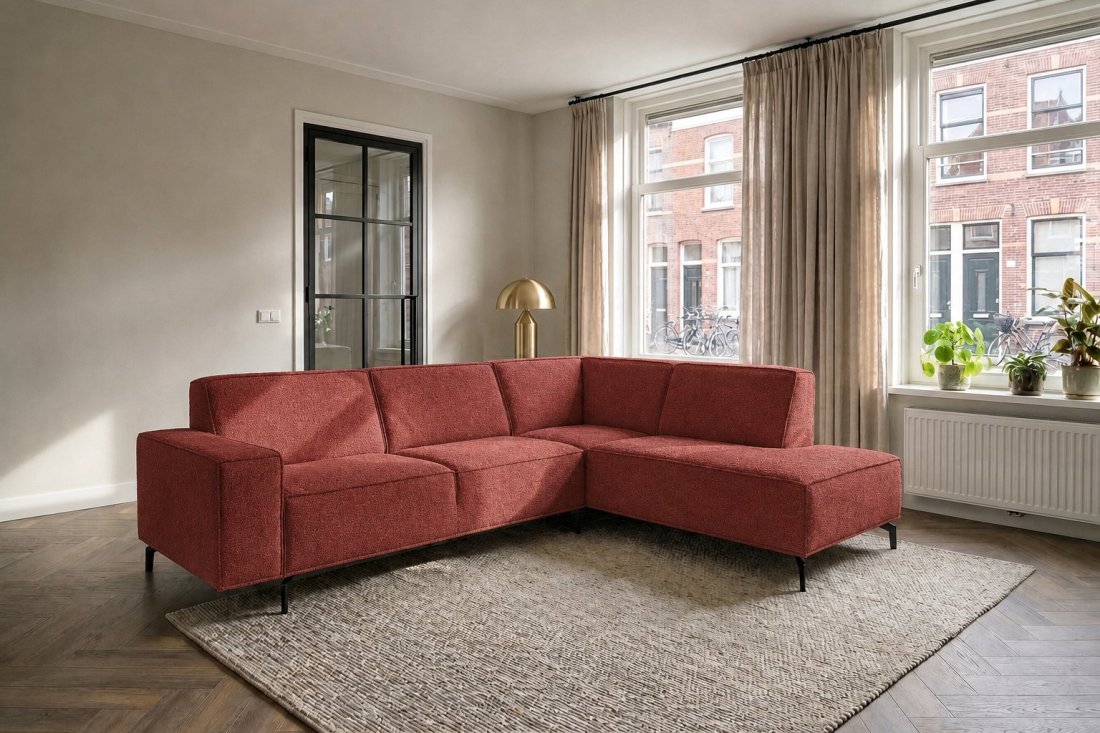 Heerlen 2.5 Zits + Ottomaan in rood – kleurimpressie – A-meubel
