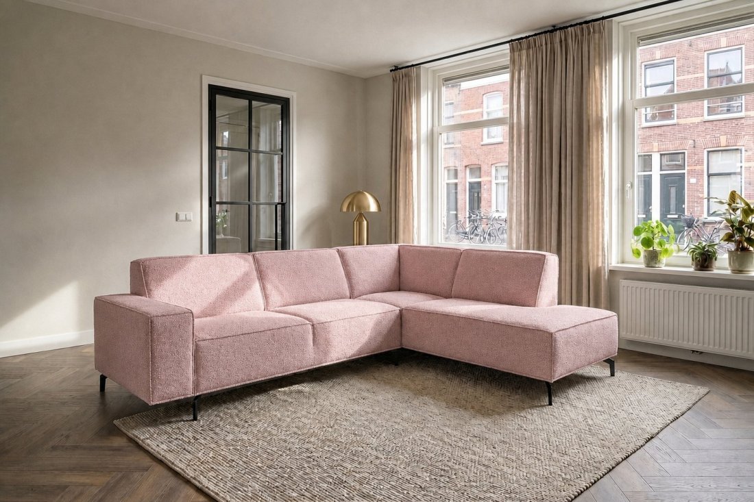 Heerlen 2.5 Zits + Ottomaan in roze – kleurimpressie – A-meubel