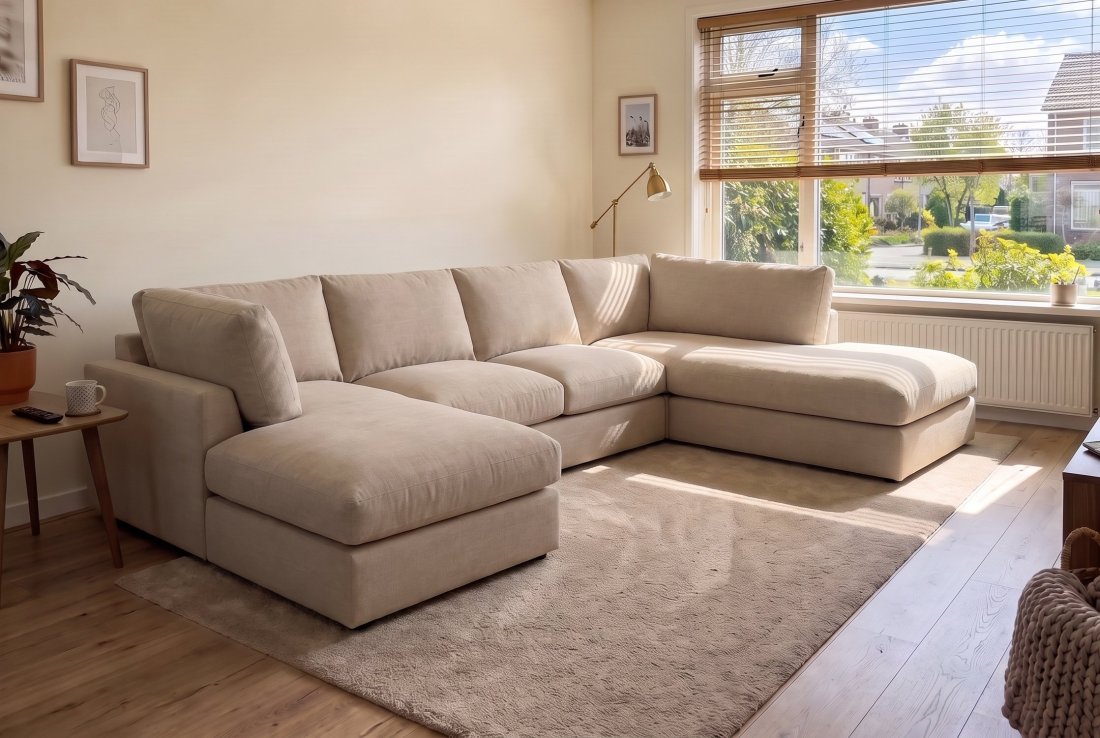 U-bank Hilversum Ottomaan + 2 Zits + Ottomaan in beige – foto 2 – A-meubel