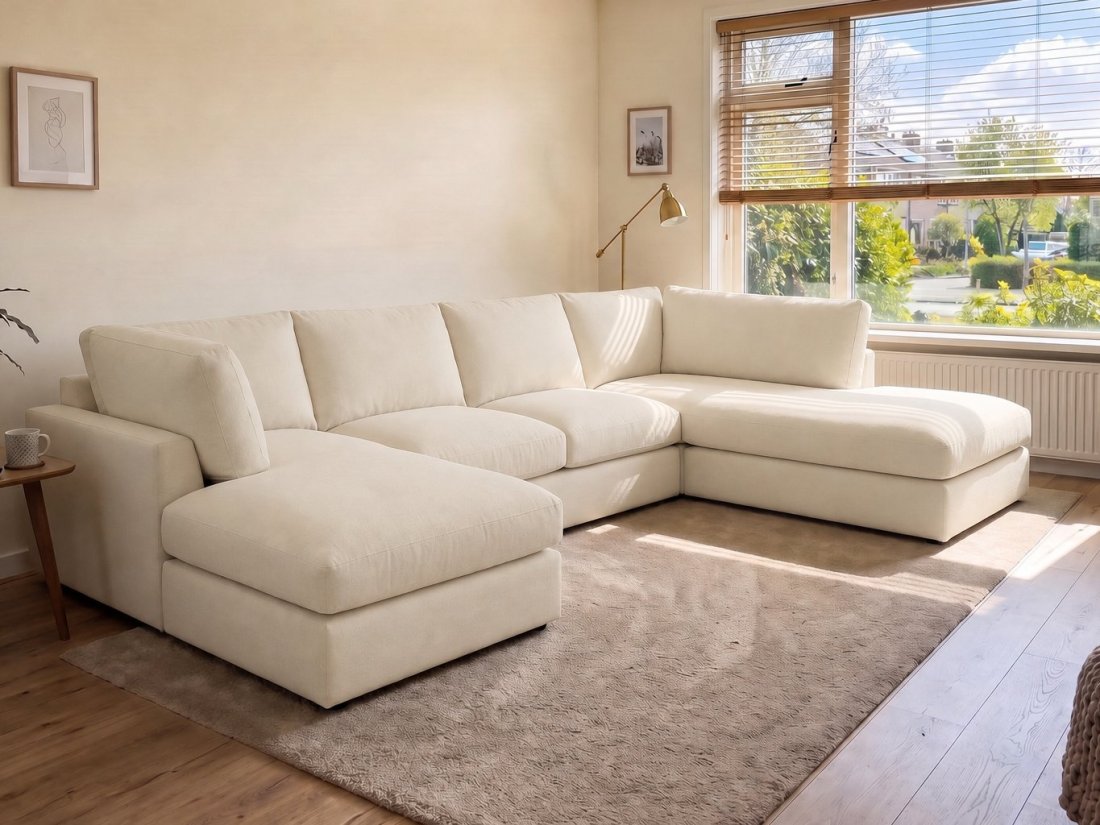 Hilversum Ottomaan + 2 Zits + Ottomaan in creme – A-meubel