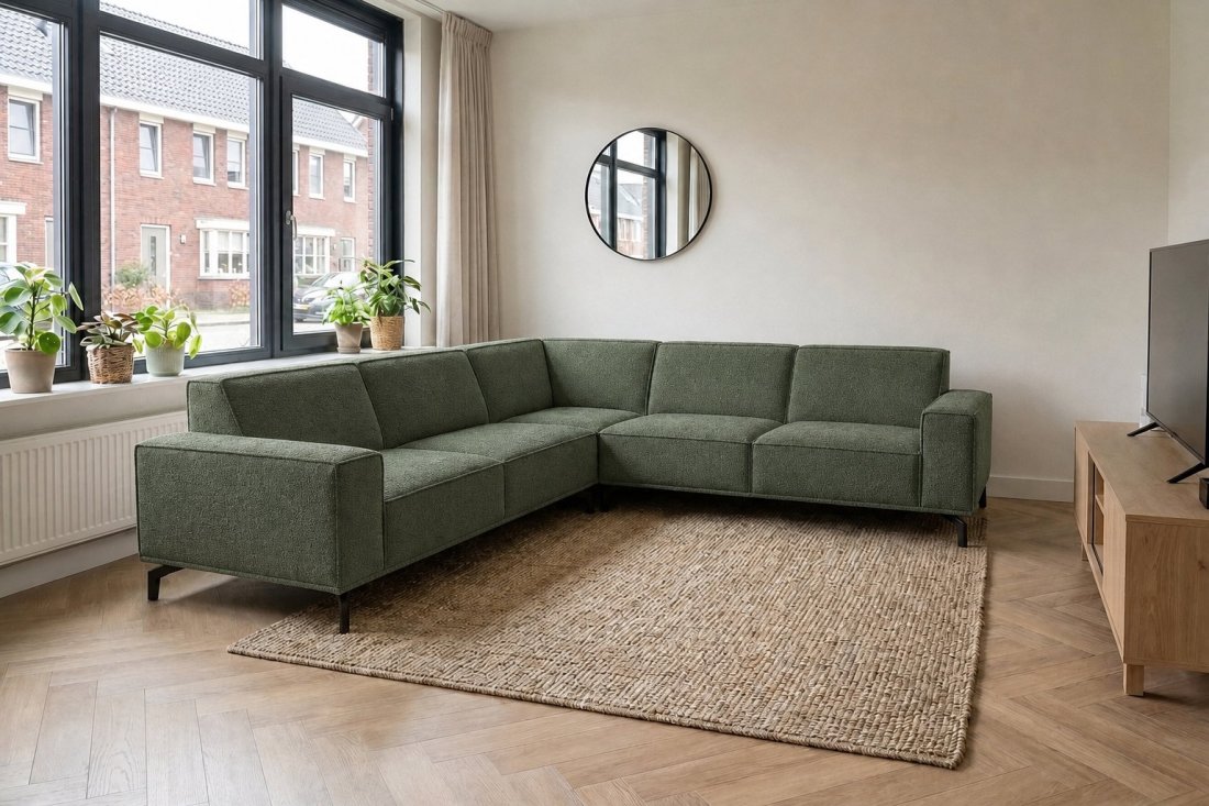 Huizen 2 Zits + Hoek + 2 Zits in groen – kleurimpressie – A-meubel