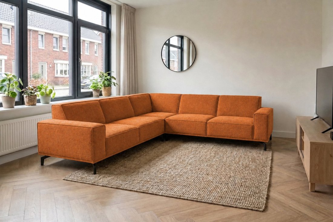 Huizen 2 Zits + Hoek + 2 Zits in oranje – kleurimpressie – A-meubel