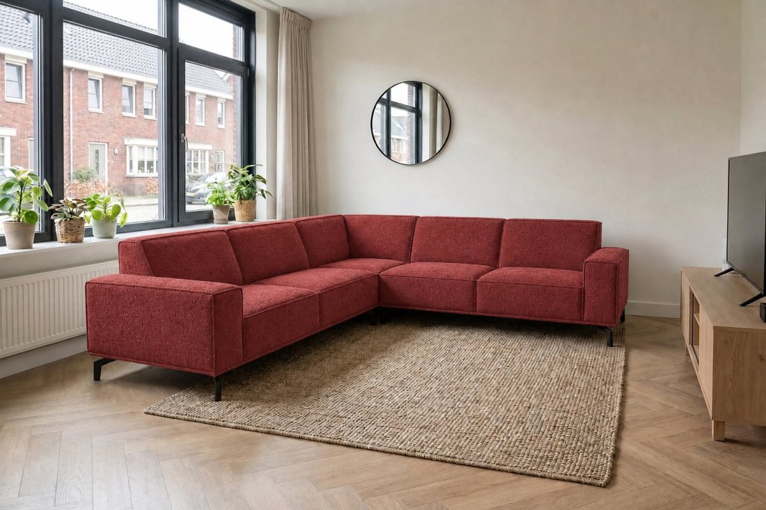 Huizen 2 Zits + Hoek + 2 Zits in rood – kleurimpressie – A-meubel