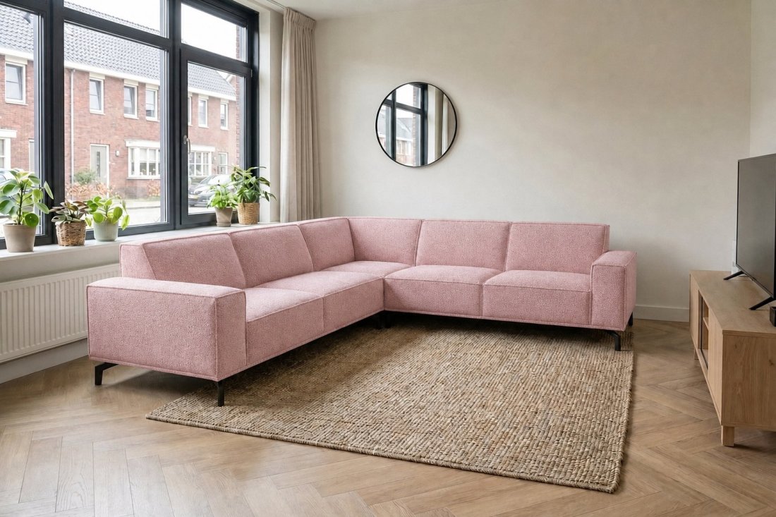 Huizen 2 Zits + Hoek + 2 Zits in roze – kleurimpressie – A-meubel